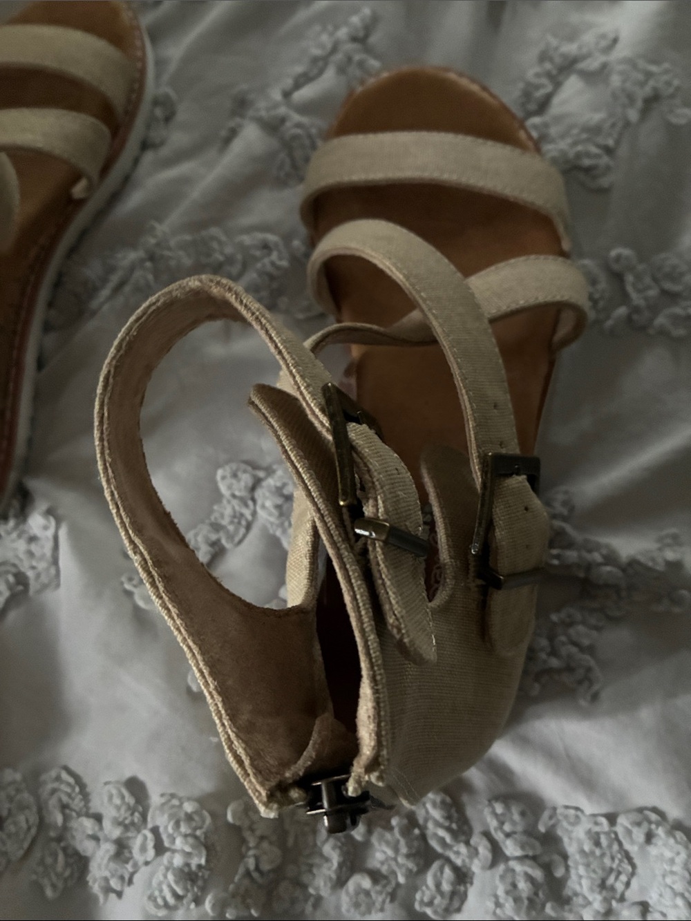 Skechers Beige Linen Double Buckle Sandals